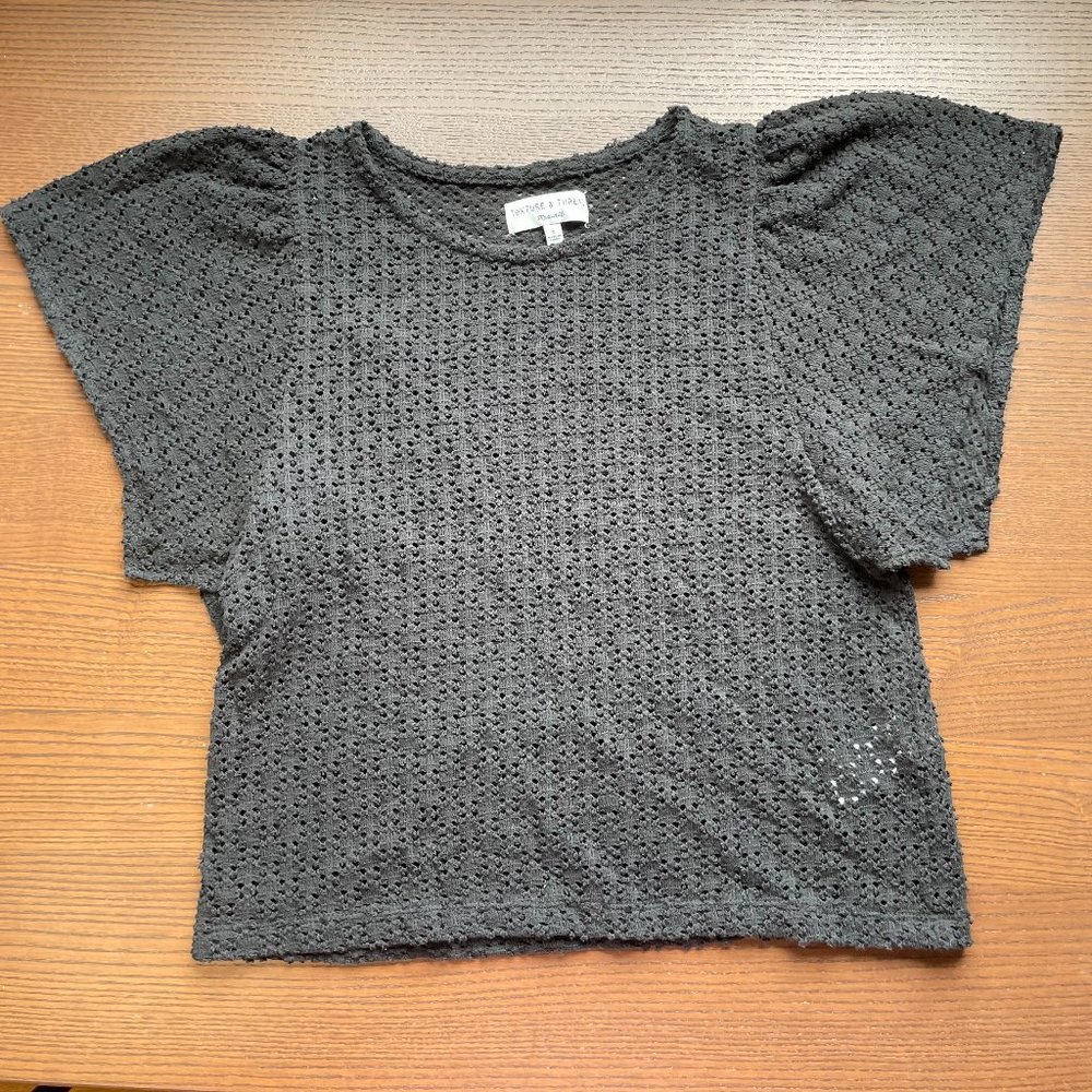 Madewell Texture & Thread Black Eyelet Flutter-Sleeve Top - Small